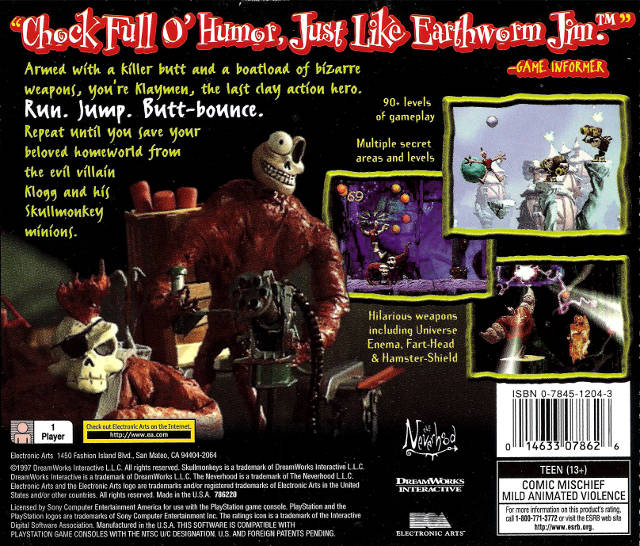 Skullmonkeys Back Cover - Playstation 1 Pre-Played