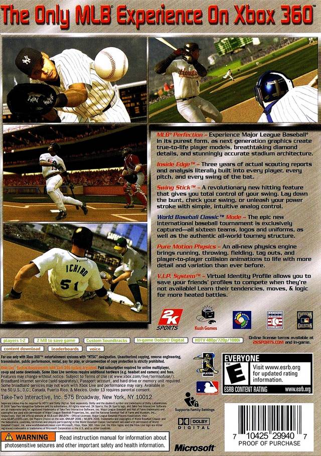 Major League Baseball 2K6 Back Cover  - Xbox Pre-Played