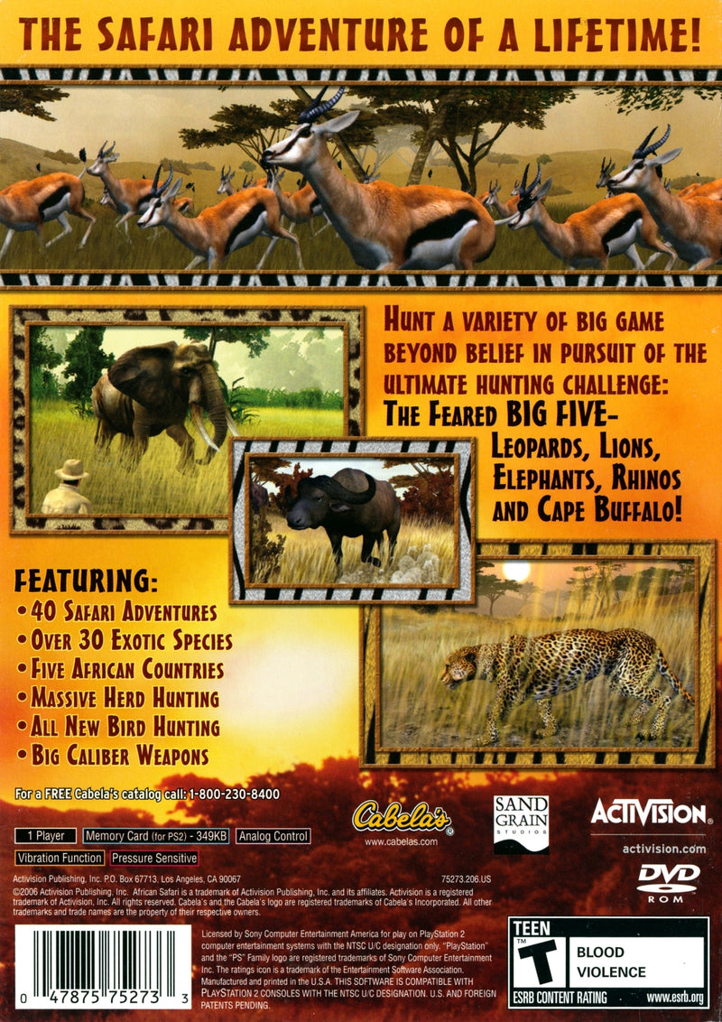 Cabela's African Safari Back Cover - Playstation 2 Pre-Played