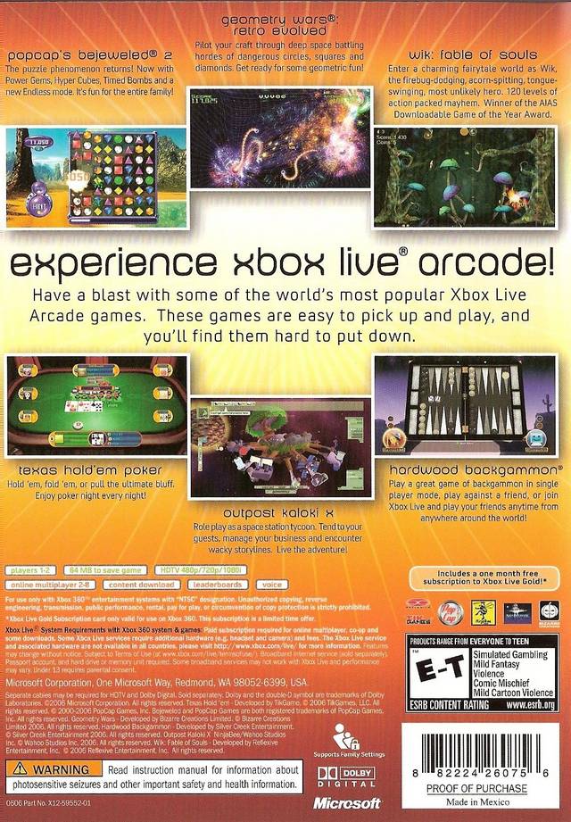 Xbox Live Arcade Unplugged Back Cover - Xbox 360 Pre-Played