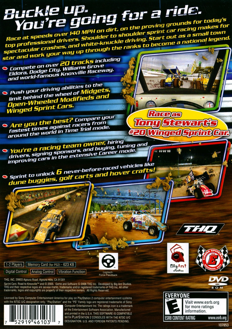 Sprint Cars Road to Knoxville Back Cover - Playstation 2 Pre-Played