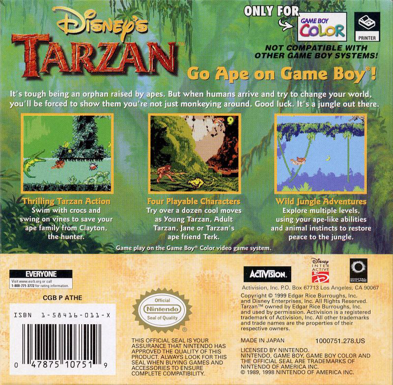 Tarzan  - Nintendo Gameboy Color Pre-Played