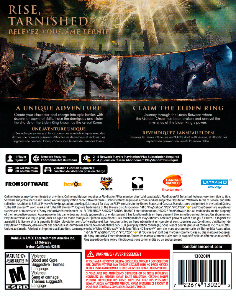 Elden Ring Back Cover - Playstation 5 Pre-Played