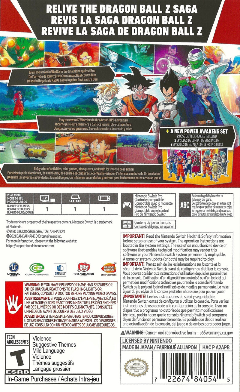 Dragon Ball Z Kakarot + A New Power Awakens Set Back Cover - Nintendo Switch Pre-Played