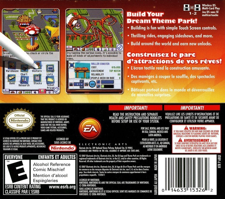 Theme Park Back Cover - Nintendo DS Pre-Played