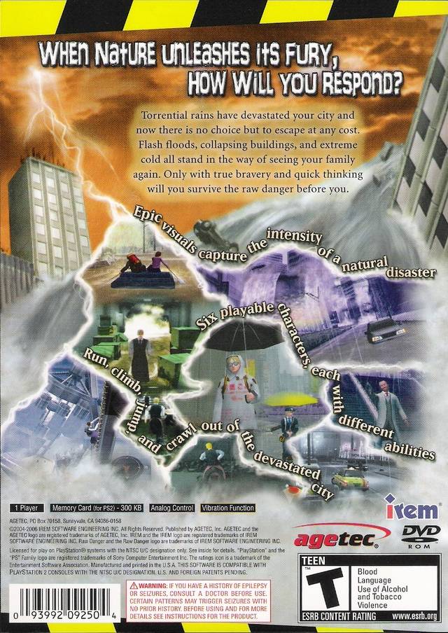 Raw Danger Back Cover - Playstation 2 Pre-Played