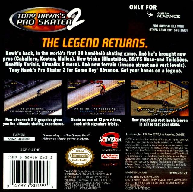 Tony Hawk's Pro Skater 2  - Nintendo Gameboy Advance Pre-Played