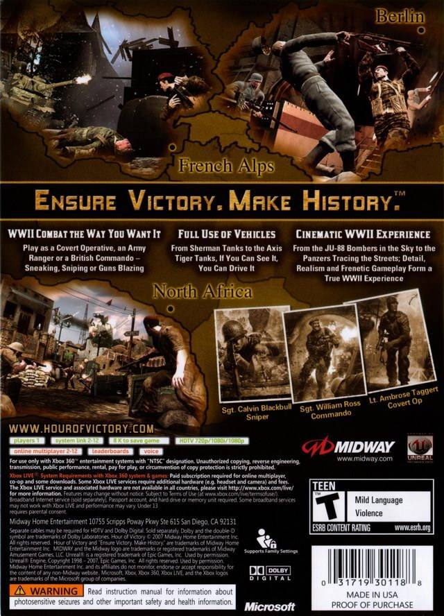 Hour of Victory Back Cover - Xbox 360 Pre-Played