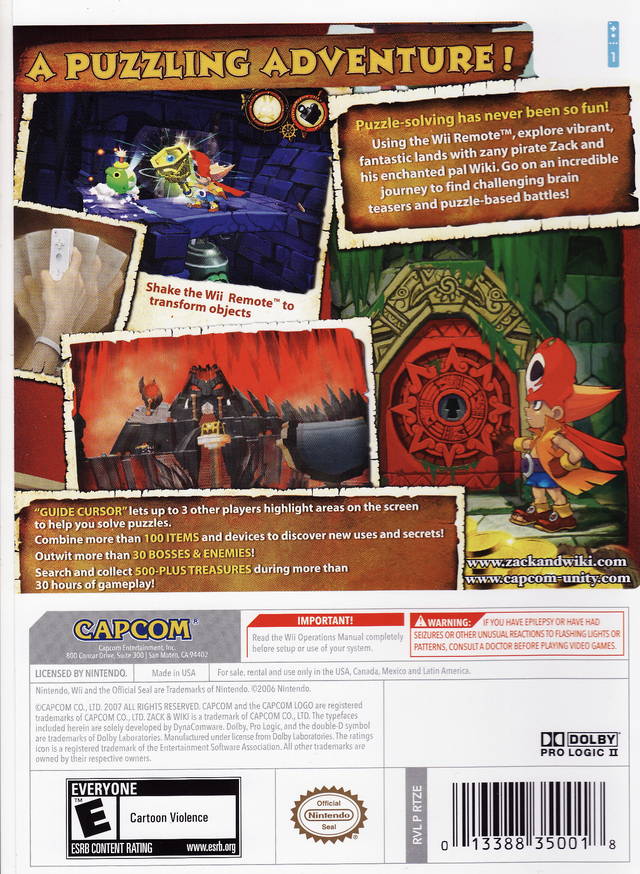 Zack Wiki Quest for Barbaros Back Cover - Nintendo Wii Pre-Played