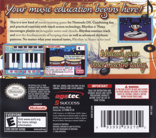 Rhythm 'n Notes Improve Your Music Skills Back Cover - Nintendo DS Pre-Played