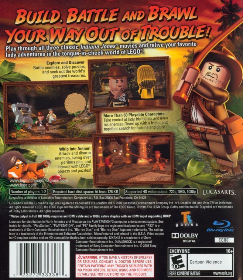 LEGO Indiana Jones Original Adventures Back Cover - Playstation 3 Pre-Played