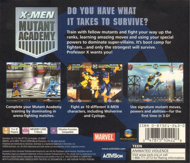 X Men Mutant Academy Back Cover - Playstation 1 Pre-Played