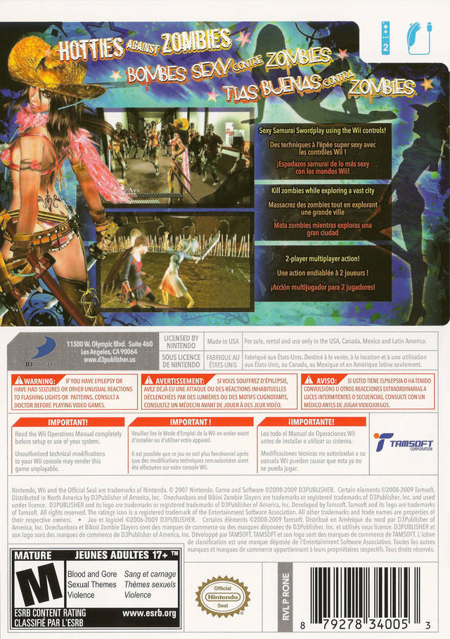 Onechanbara Bikini Zombie Slayers Back Cover - Nintendo Wii Pre-Played