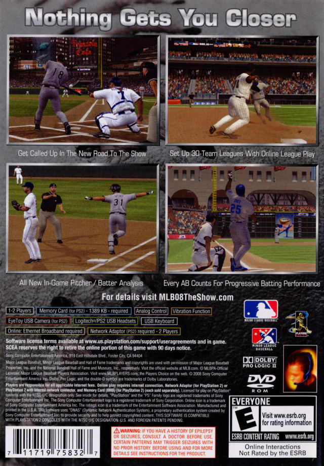 MLB 08 The Show Back Cover - Playstation 2 Pre-Played