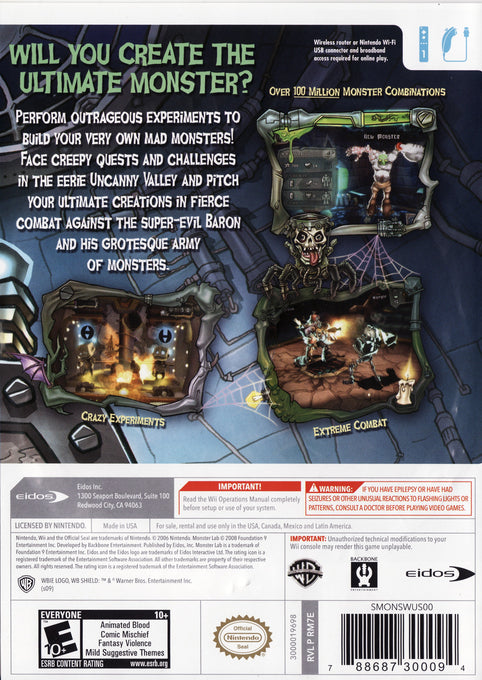 Monster Lab Back Cover - Nintendo Wii Pre-Played