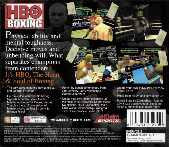 HBO Boxing Back Cover - Playstation 1 Pre-Played
