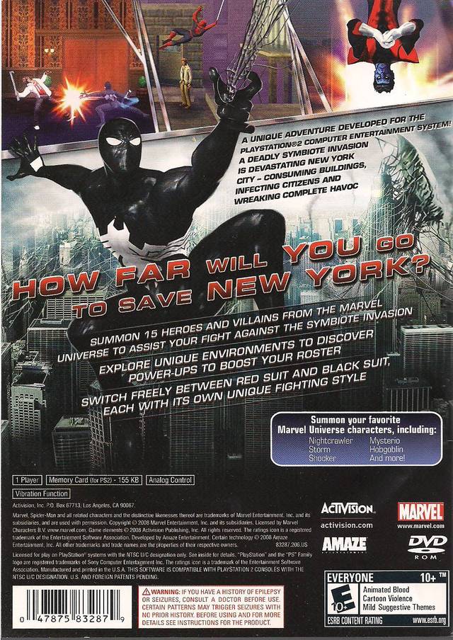 Spider-Man Web of Shadows Back Cover - Playstation 2 Pre-Played