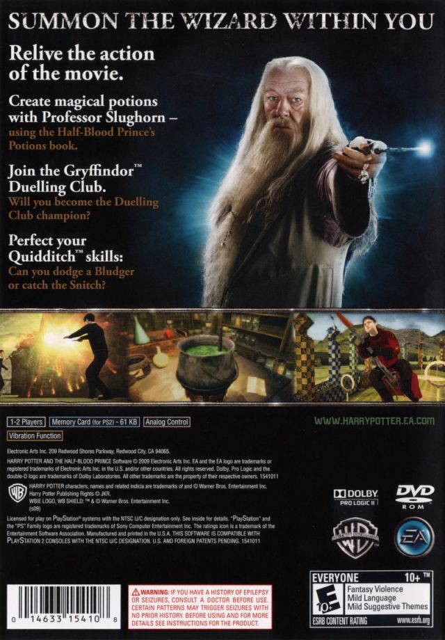 Harry Potter and the Half Blood Prince Back Cover - Playstation 2 Pre-Played