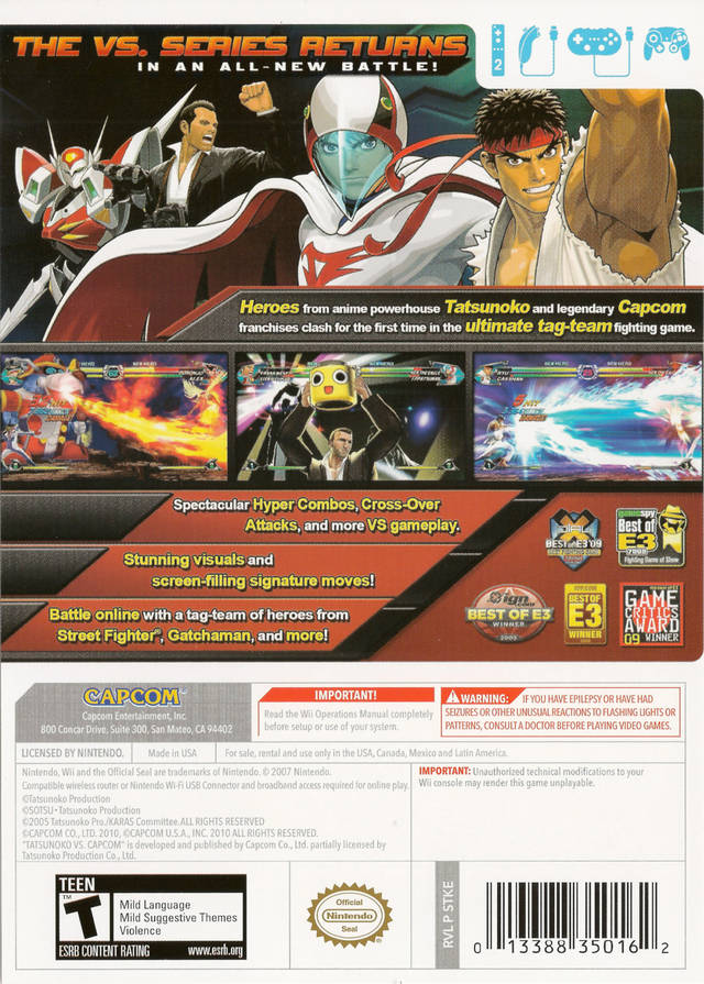 Tatsunoko VS Capcom Back Cover - Nintendo Wii Pre-Played