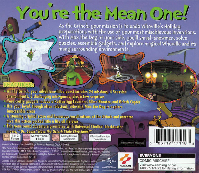 The Grinch Back Cover - Playstation 1 Pre-Played