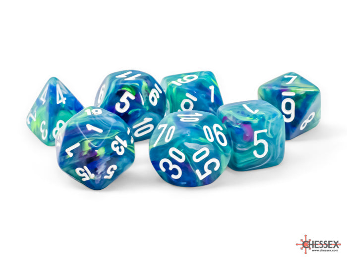 Chessex Festive Mega-Hedral 7 Die Set - Waterlily/White