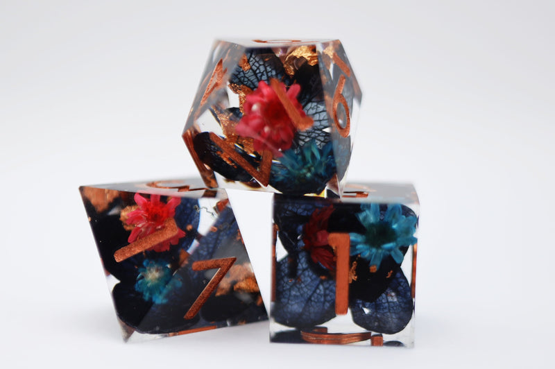 Efflorescent Petals - Sharp Edge Resin RPG Dice Set