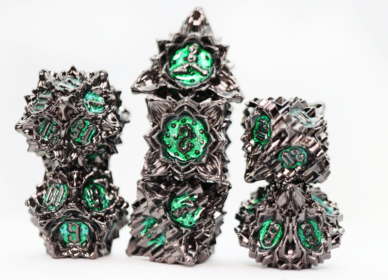 Floral Starburst: Midnight Forest Metal RPG Dice Set