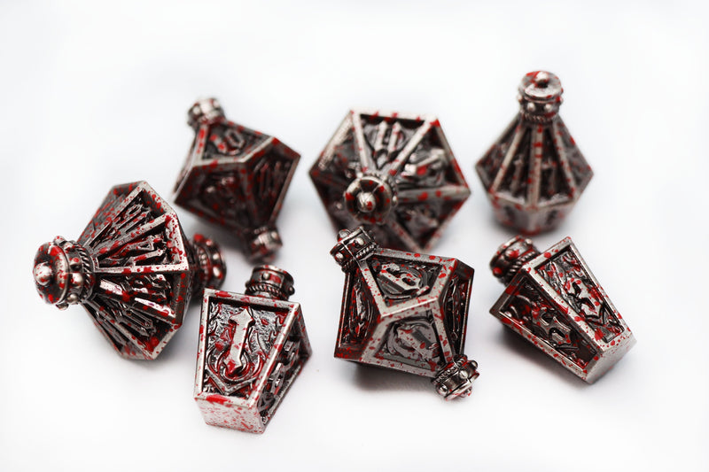 Moonlit Lantern: Blood Splatter Metal RPG Dice Set