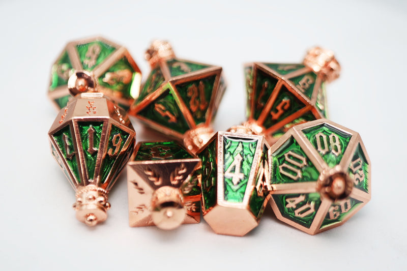 Moonlit Lantern: Coppered Acidfire Metal RPG Dice Set