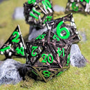 Entangled Fate Silver Green Hollow Metal Dice Set