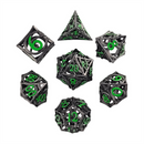 Entangled Fate Silver Green Hollow Metal Dice Set