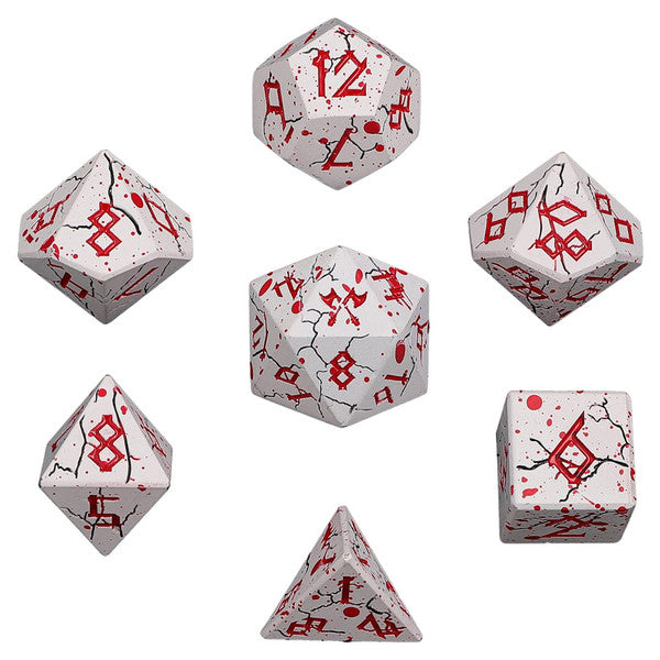 Barbarian Matte White with Blood Red Solid Metal 7-Set RPG Dice Set