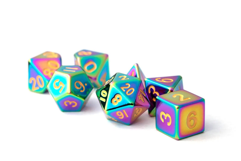 Flame Torched Rainbow - 16mm Metal Polyhedral Dice Set