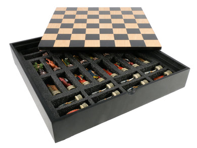 Robin Hood Resin Chessmen on Black/Maple Chest Chess Set