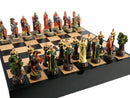 Robin Hood Resin Chessmen on Black/Maple Chest Chess Set