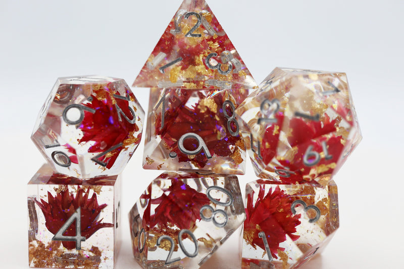 Red Lotus - Sharp Edge Resin RPG Dice Set