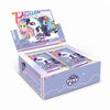 A display box filled with My Little Pony trading card booster packs, shown on a clean white background. The packaging features colorful cartoon pony artwork and the My Little Pony logo.