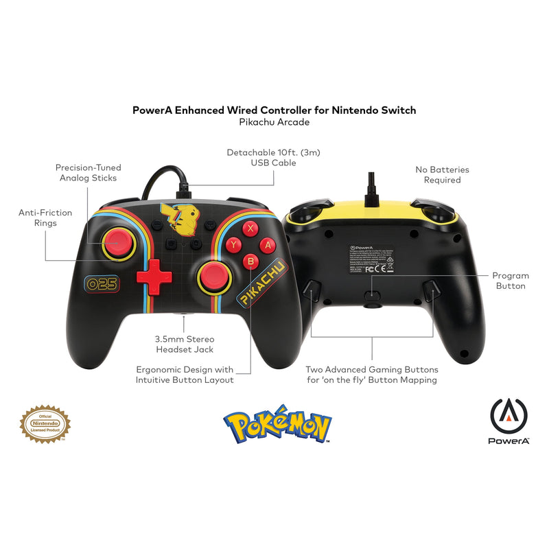PowerA Enhanced Wired Controller - Pokémon Pikachu Arcade - Nintendo Switch Pre-Played