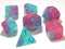 Chessex Lab Dice 3 Gemini Poly Luminary Gel Green/Pink/Blue (7)