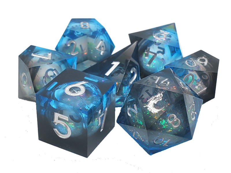 Liquid Infused Midnight Fury - Old School 7 Piece Sharp Edged Dice Set