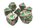 Orc Forged Ancient Silver with Green - Old School 7 Piece RPG Metal Dice Set