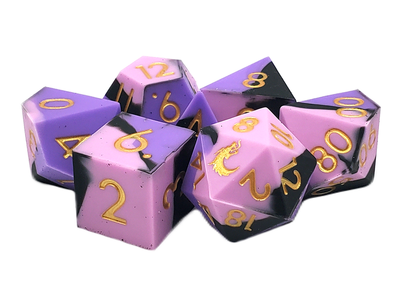 Purple, Pink & Black - Old School 7 Piece Silicone Dice Set