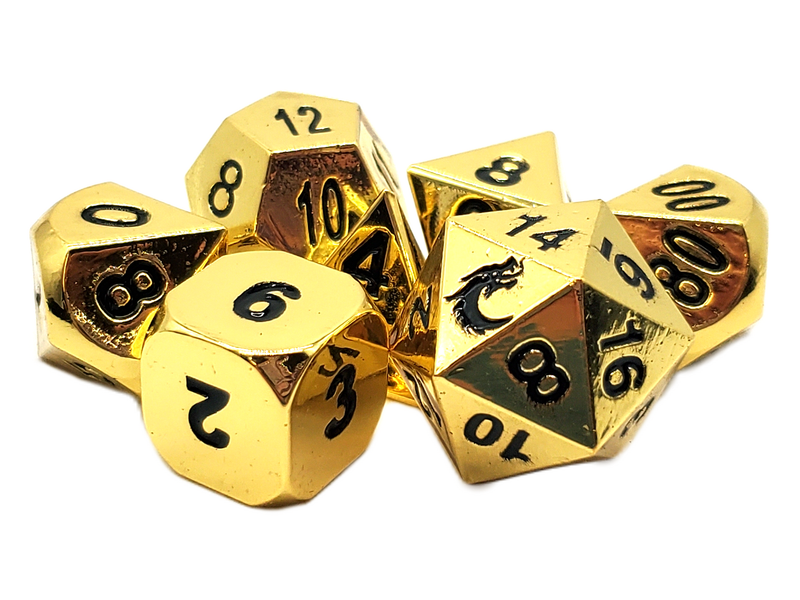 Halfling Forged: Shiny Gold - Old School 7 Piece RPG Metal Dice Set