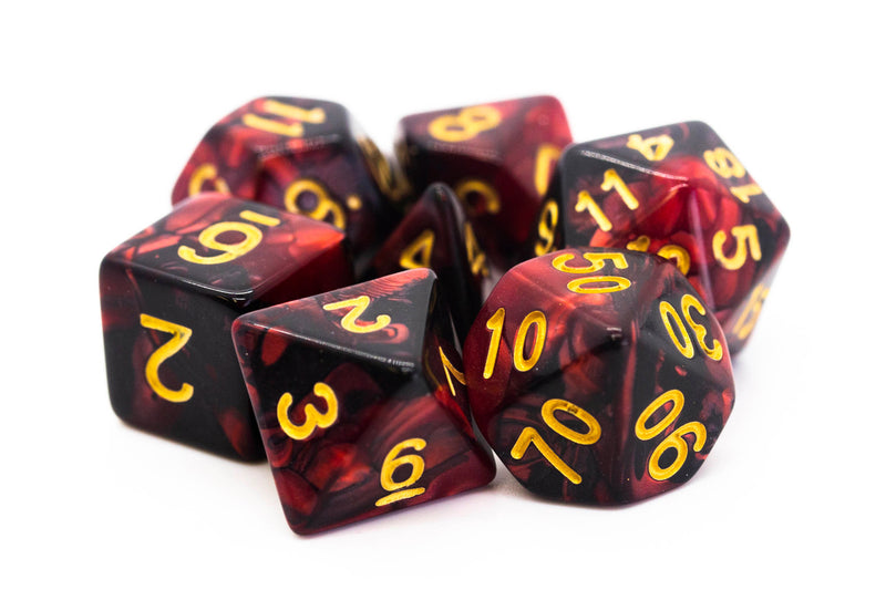 Vorpal: Blood Red & Black with Gold - Old School 7 Piece RPG Dice Set