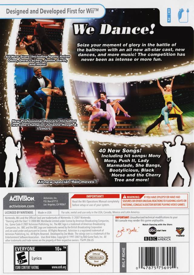 Dancing with the Stars We Dance Back Cover - Nintendo Wii Pre-Played