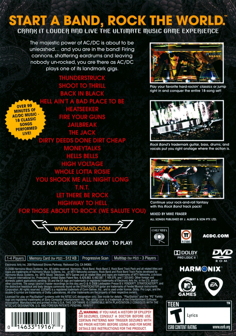 AC/DC Live Rock Band Track Pack Back Cover - Playstation 2 Pre-Played