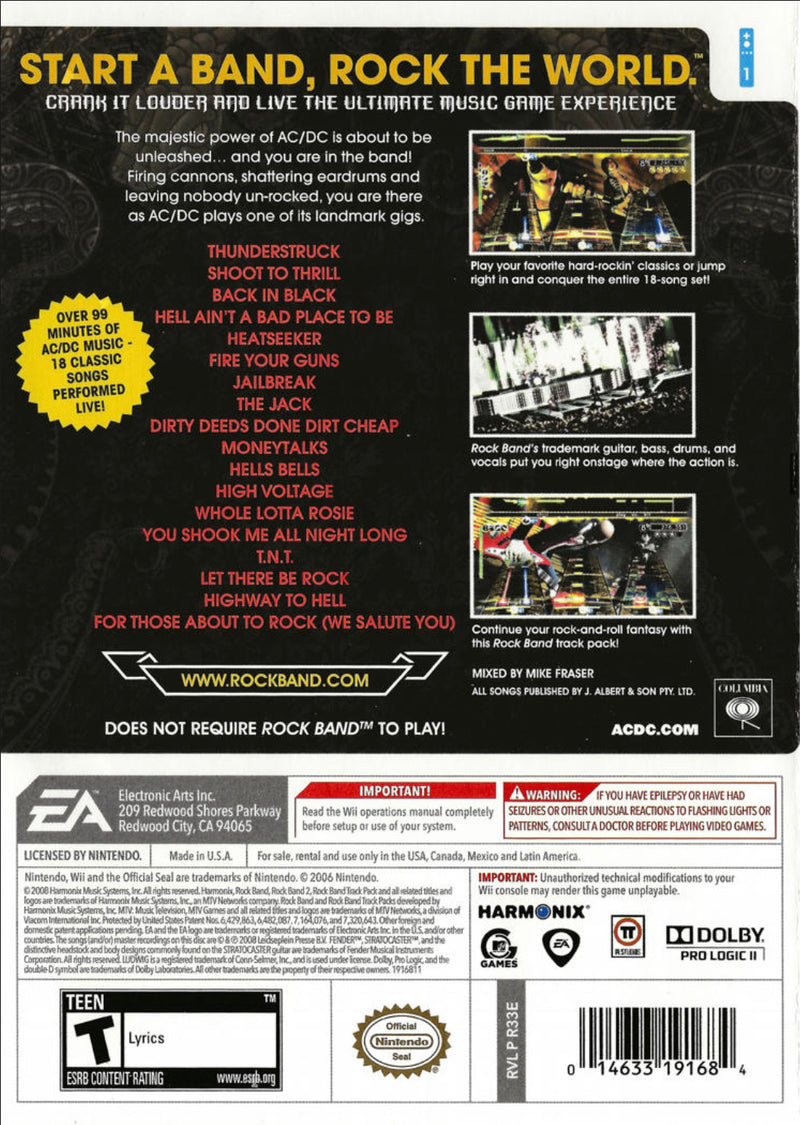Rock Band AC/DC Track Pack Back Cover - Nintendo Wii Pre-Played