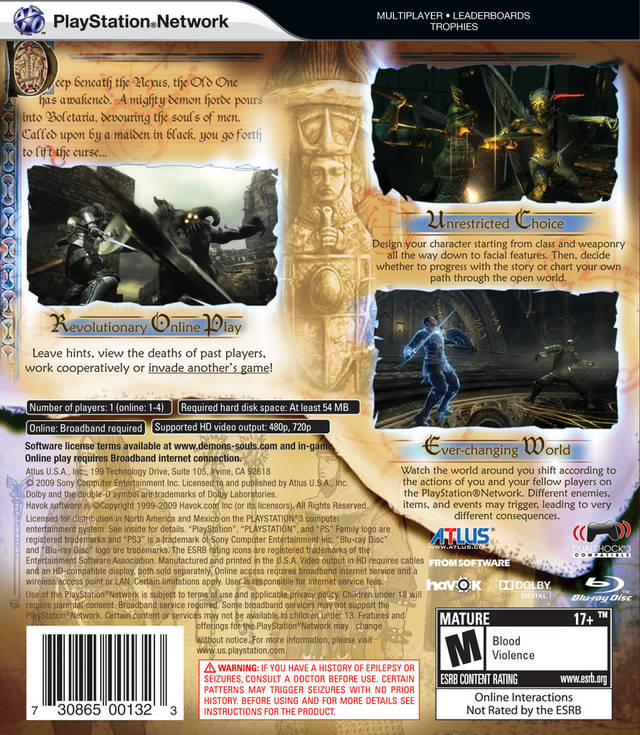 Demon's Souls Back Cover - Playstation 3 Pre-Played