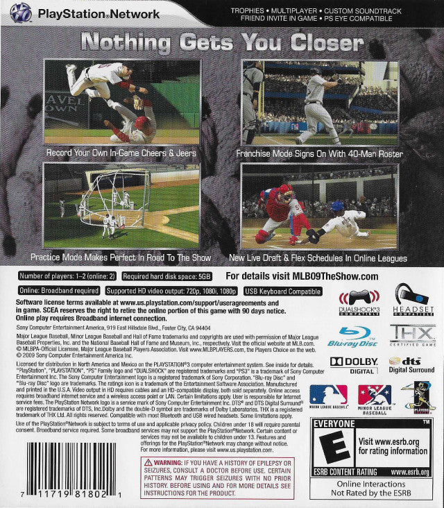 MLB 09 The Show Back Cover - Playstation 3 Pre-Played