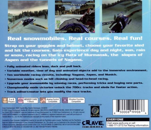Sno Cross Championship Racing Back Cover - Playstation 1 Pre-Played